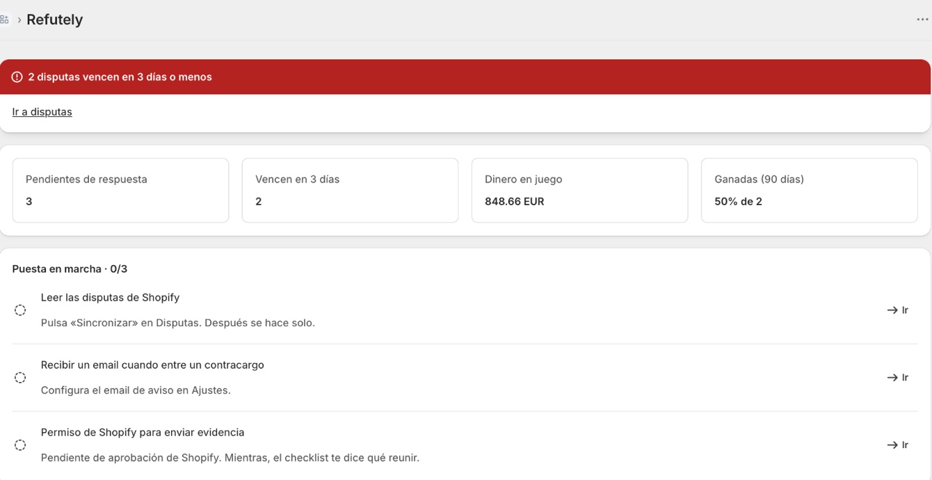 Resumen de Refutely: disputas pendientes, plazos y lo más urgente